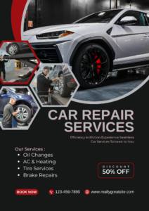 Black and White Modern Car Repair Service Flyer (1)