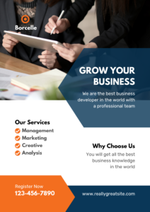 Blue & Orange Modern Grow Your Business A4 Flyer