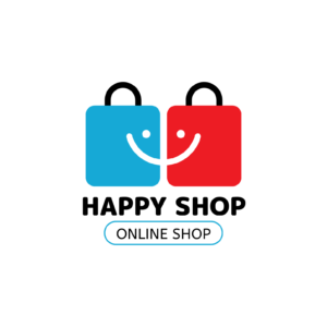Blue and Red Modern Happy Shop Logo