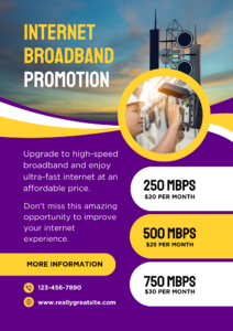 Purple and Yellow Modern Internet Broadband Promotion Flyer